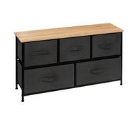 PEGANE Commode Basse, Meuble de Rangement avec 5 tiroirs Coloris Gris Foncé, Naturel - Longueur 100 x Profondeur 30 x Hauteur 55 cm