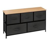 PEGANE Commode Basse, Meuble de Rangement avec 5 tiroirs Coloris Gris Foncé, Naturel - Longueur 100 x Profondeur 30 x Hauteur 55 cm