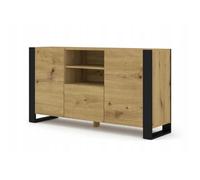 Commode - BB LOISIR - MONDI - 158x84x40cm - Chêne artisanal - Pieds noirs - Ouverture sans poignée