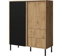 Commode Beautysofa Commode haute moderne et élégante à barreaux MIA 01 Couleur : chêne+noir,L:100/H:122/P:41cm