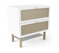 Commode Bébé 2 Tiroirs Convertible en Commode A Langer - Gamme OCHNA - Coloris Blanc Mat & Bois Hévéa - 90 x 87 x 55 cm