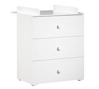 BABY PRICE Commode bébé | Commode 3 tiroirs | Plan à Langer Inclus | Boutons Boule Blanc Basic | 76 x 97 x 66 cm | Fabriqué en France | Babyprice par Sauthon
