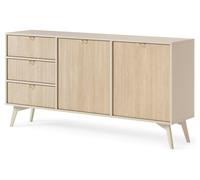 Commode : beige sable/arête de poisson scandée, pieds en bois beige sable, 158 x 80 x 38cm