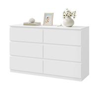 Commode Blanc 120x40x75cm - 6 Tiroirs - WOLTU Meuble de Rangement Moderne - Assemblage Facile