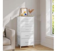 Commode Blanc - WOLTU Armoire de Rangement - 5 Tiroirs en Tissu - MDF et métal
