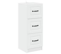 Commode blanche 33 x 34,5 x 87 cm en bois avec 4 tiroirs | Rectangulaire, minimaliste, surface lisse, ouvertures d'arc, facile d'entretien, robuste, polyvalent, peu encombrant