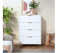 Commode blanche à 4 tiroirs avec motifs losanges géométriques - Chiffonnier moderne avec pieds et poignées