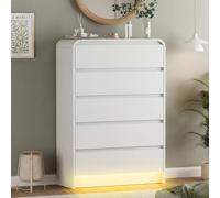 Commode blanche avec 5 tiroirs, 73 cm de large, commode de chambre à coucher, commode étroite haute, commode en bois avec dispositif anti-basculement, armoire à langer pour salon, chambre à coucher