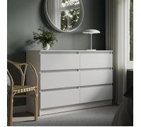 Commode blanche avec 6 tiroirs - 120x35x78 cm - Commode de chambre style scandinave - Meuble de chambre - Blanc