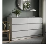 Commode 140cm de large avec 6 tiroirs Commode blanche en bois Commode avec tiroirs Sideboard Highboard Buffet Chambre à coucher Salon Entrée Bureau Organisateur Largeur 140 cm Hauteur 78 cm