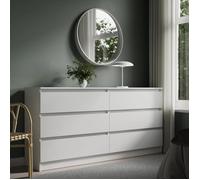 Commode blanche moderne 160 cm avec 6 tiroirs - 160x77.5x35 cm - Grand espace de rangement - Meuble de rangement large - Blanc