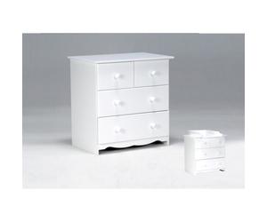Commode blanchie - TEDDY - Commode 2+2 tiroirs - Bois massif - Blanc - Meuble de chambre