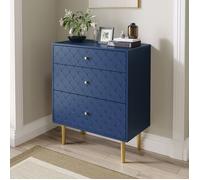Commode Bleu Marine - Sécurisée Angles Arrondis - Dessus Motif Écailles Unique - 3 Tiroirs Profondeurs Différentes & Pieds