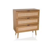 hjh LIVING Commode BOHEO K 80x40x90 cm 3 tiroirs cannage rotin aspect chêne