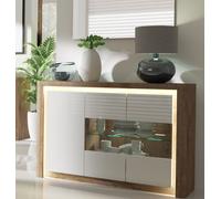 Commode Buffet 144cm Ribbeck Chêne Blanc Haute Brillance incl. LED 77683609