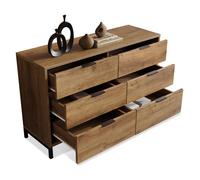 Commode Buffet 6 Tiroirs, Meuble de Rangement Contemporain pour Chambre ou Entrée, Finition Bois et Métal, Marron, 120x40x76 cm