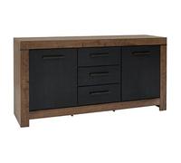 PEGANE Commode Buffet à 2 Portes et 3 tiroirs, Coloris Chêne Marron foncé/Chêne Noir - Longueur 160 x Profondeur 45 x Hauteur 85 cm