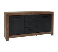 Commode Buffet à 2 portes et 3 tiroirs, coloris Chêne marron foncé/Chêne noir - Longueur 160 x Profondeur 45 x Hauteur 85 cm