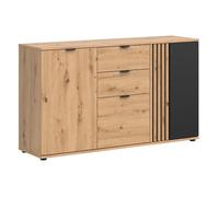 Commode buffet à 3 portes et 2 tiroirs ,coloris Chêne artisan/Noir - Longueur 55 x Profondeur 40 x Hauteur 46,5 cm