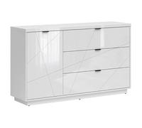 Commode Buffet avec 1 porte et 3 tiroirs, coloris Blanc brillant/Blanc haute brillance - Longueur 156 x Profondeur 42,5 x Hauteur 93 cm - -