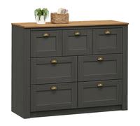IDIMEX Commode Chambre Bolton L 110 cm en Bois Massif Anthracite et Brun 7 tiroirs Meuble de Rangement Adulte Buffet Pratique Style Campagne Classique avec Poignets Coquille en métal Coloris Bronze