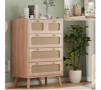 Commode, buffet, bahut avec 5 tiroirs, pieds en bois massif, 60x34x91 cm, design moderne, meuble de chambre, marron