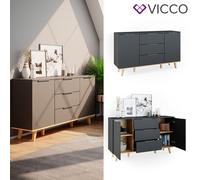 commode buffet bas, bahut, meuble, tiroir, Nautica anthracite chêne Vicco