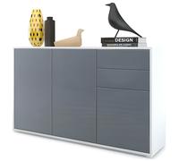 Commode Buffet Ben V3 - VLADON - Blanc mat - Gris haute brillance - 2 portes - 2 tiroirs