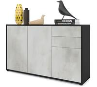 Commode Buffet Ben V3 - VLADON - Noir mat & Béton - 2 portes - 2 tiroirs
