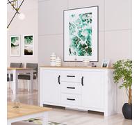 Commode Buffet Bois Chêne Blanc Armoire Tiroirs Sideboard Rangement Homestyle4u