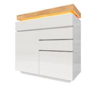 Commode, buffet brillant avec 3 tiroirs, éclairage LED, meuble polyvalent pour le salon et la chambre à coucher, 115 x 110 x 39 cm