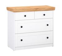 Homestyle4u Commode Chêne blanc en bois massif 4 tiroirs 92,3 x 82 x 41,8 cm