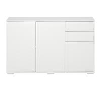 Commode Buffet De Rangement 2 Tiroirs Coulissants 3 Portes Étagère Réglable Panneaux De Particules 117 X 36 X 74 Cm Blanc Blanc