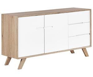 Commode Buffet Effet Bois avec Compartiments à Portes et 3 Tiroirs Meuble de Rangement Élégant pour Chambre ou Salon au Style Scandinave Beliani