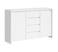 Commode buffet meuble de rangement à 2 portes et 4 tiroirs, coloris Blanc/Blanc Mat