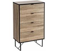 Commode buffet meuble de rangement coloris naturel/noir - Longueur 60 x Profondeur 35 x Hauteur 100 cm Bois G