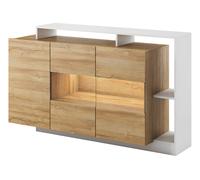 Commode Buffet Meuble De Salon 155Cm Leds Blanc Chêne Grand 66758811