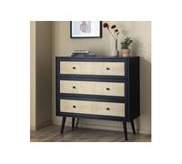 Commode cannage avec 3 tiroirs noir ANNA - ANNA