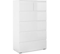 Calicosy Commode CAPETOWN – Décor blanc brillant, 6 tiroirs, L80 x H131,5 x P40 cm