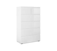 Commode CAPETOWN Décor brillant 6 Tiroirs L80 H131 5 P40 cm Blanc Blanc G