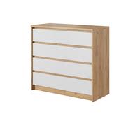 Commode Chambre 4 grandes tiroirs 90cm Blanc et Chêne - LYAN