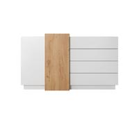 Commode Chambre 4 tiroirs et 2 portes 160cm Blanc et Chêne - ALMOSA