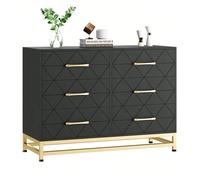 Commode chambre 6 tiroirs bois moderne double coffre rangement bébé salon noir