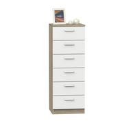 Commode chambre à coucher Chiffonier à 6 tiroirs coloris Chêne Cambrien/Blanc - Longueur 40x Profondeur 40 x Hauteur 110 cm