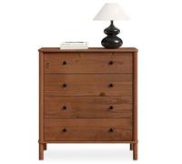 IDIMEX Commode Chambre APOANA H 99 cm 4 tiroirs en Bois Massif Coloris châtaignier Meuble de Rangement pour vêtements Design Naturel tiroirs spacieux poignées Noires Style Moderne Robuste