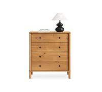 IDIMEX Commode Chambre APOANA H 99 cm 4 tiroirs en Bois Massif Coloris chêne Meuble de Rangement pour vêtements Design Naturel tiroirs spacieux poignées Noires Style Moderne Robuste