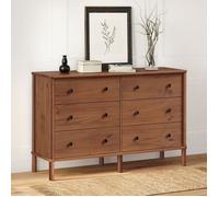 IDIMEX Commode Chambre APOANA L 132 cm 6 tiroirs en Bois Massif Coloris châtaignier, Meuble de Rangement pour vêtements Design Naturel, tiroirs spacieux poignées Noires Style Moderne Robuste