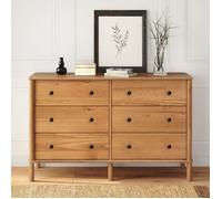 IDIMEX Commode Chambre APOANA L 132 cm 6 tiroirs en Bois Massif Coloris chêne, Meuble de Rangement pour vêtements Design Naturel, tiroirs spacieux poignées Noires Style Moderne Robuste