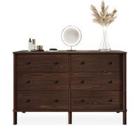 Commode chambre APOANA L 132 cm 6 tiroirs en bois massif coloris noyer, meuble de rangement pour vêtements noyer G
