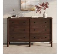 IDIMEX Commode Chambre APOANA L 132 cm 6 tiroirs en Bois Massif Coloris Noyer, Meuble de Rangement pour vêtements Design Naturel, tiroirs spacieux poignées Noires Style Moderne Robuste